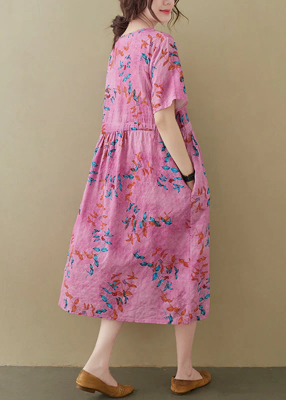 Plus Size Pink V Neck Button Party Maxi Dress Short Sleeve - Image 4