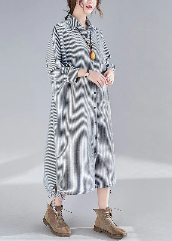 Plus Size Plaid Peter Pan Collar Button Side Open Long Shirts Dress Fall - Image 2