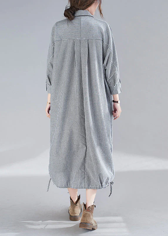 Plus Size Plaid Peter Pan Collar Button Side Open Long Shirts Dress Fall - Image 4