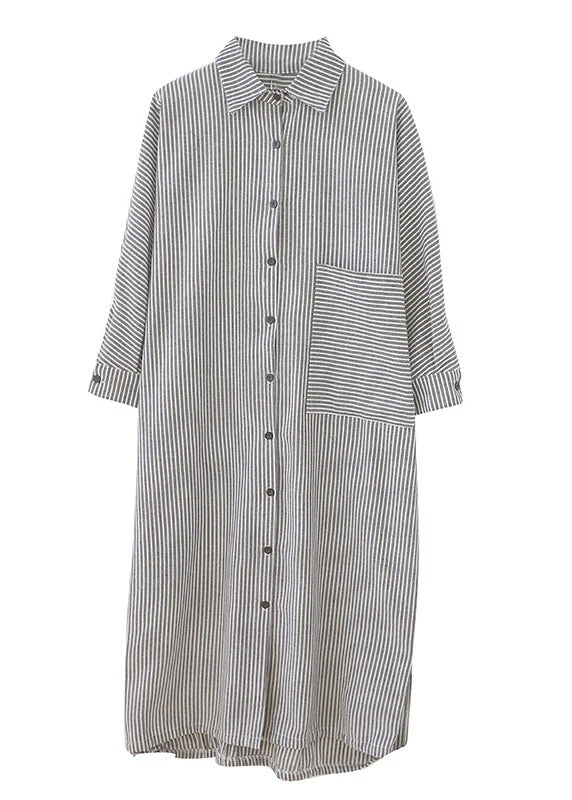 Plus Size Plaid Peter Pan Collar Button Side Open Long Shirts Dress Fall - Image 5