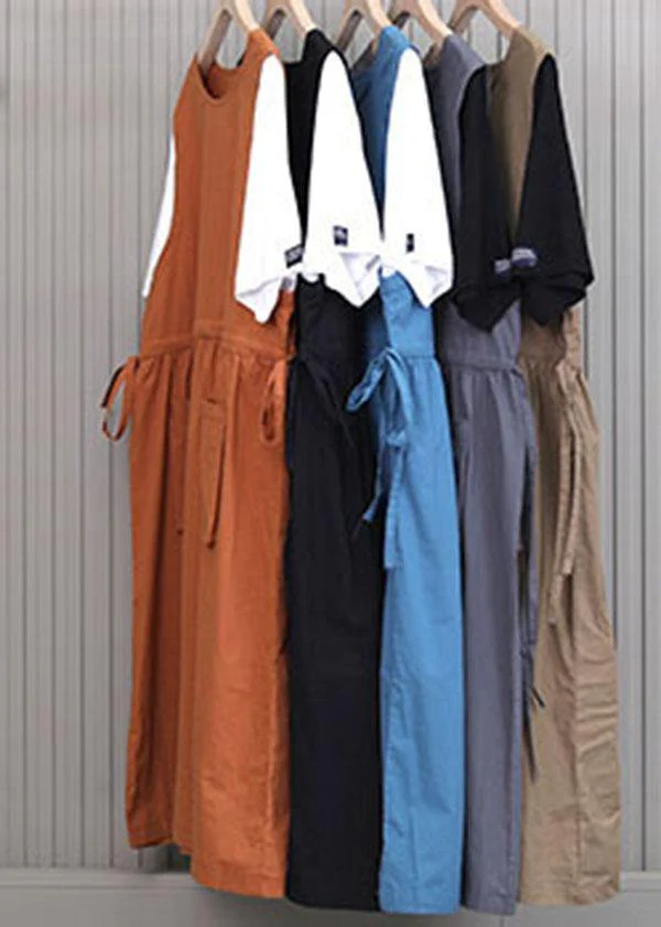 Plus Size Pockets Orange Mid big hem Summer Cotton Dress - Image 5