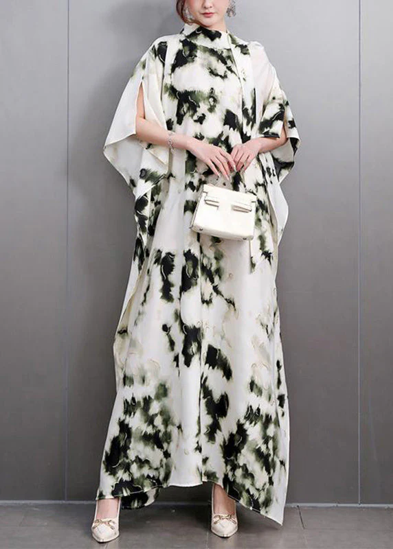 Plus Size Print Long Dresses Batwing Sleeve