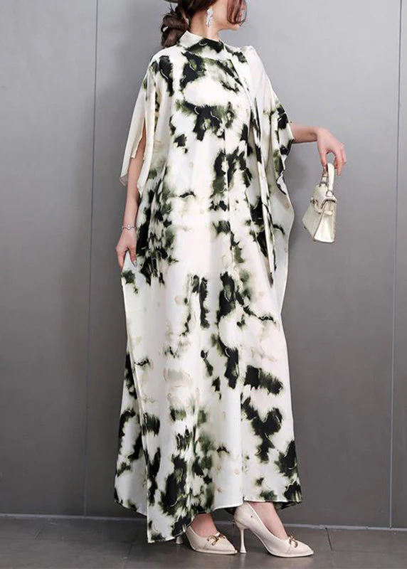 Plus Size Print Long Dresses Batwing Sleeve - Image 2
