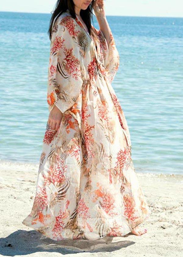 Plus Size Print tie waist kimono robe Oversize Chiffon Dress - Image 3