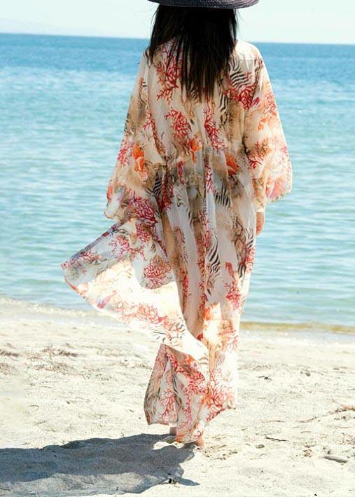 Plus Size Print tie waist kimono robe Oversize Chiffon Dress - Image 4