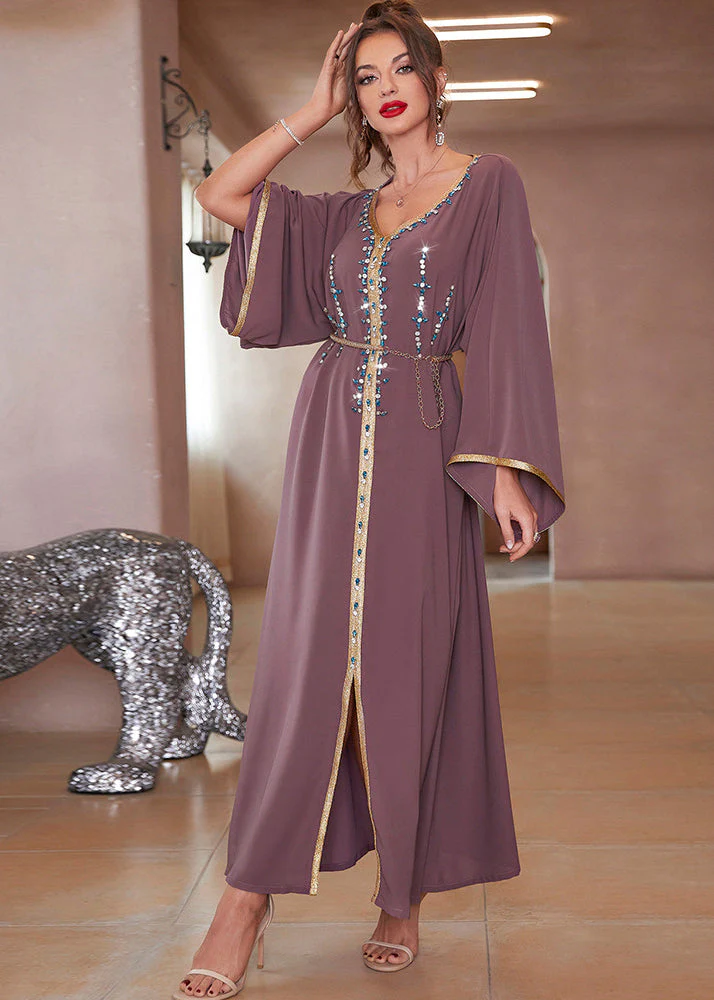Plus Size Purple Lace Patchwork Chiffon Robe Dresses Long Sleeve - Image 3