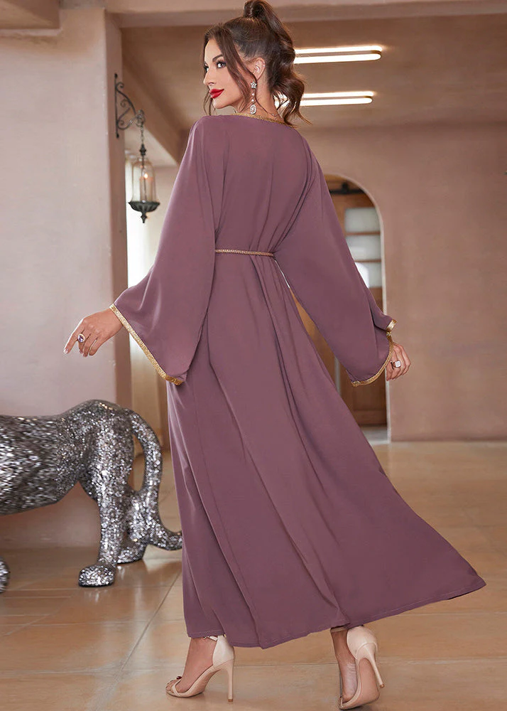 Plus Size Purple Lace Patchwork Chiffon Robe Dresses Long Sleeve - Image 5