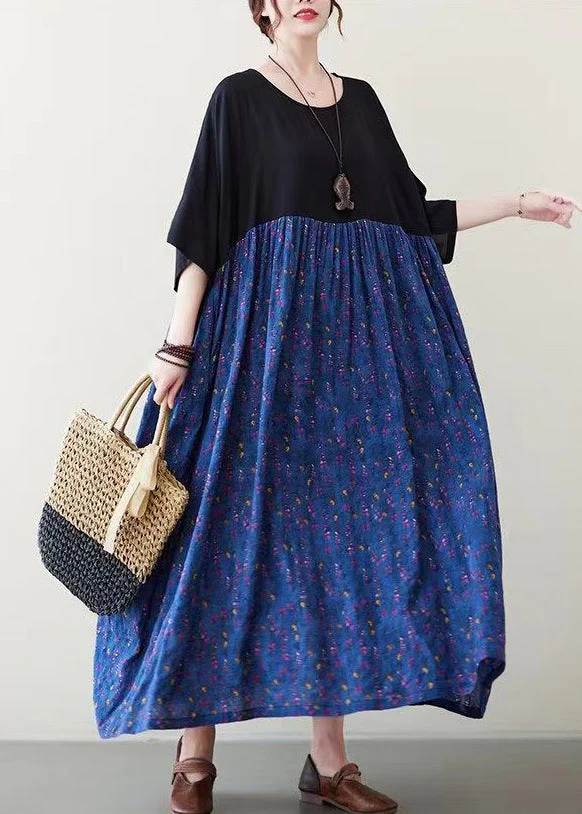 Plus Size Purple Patchwork Wrinkled Maxi Dress Summer - Image 2