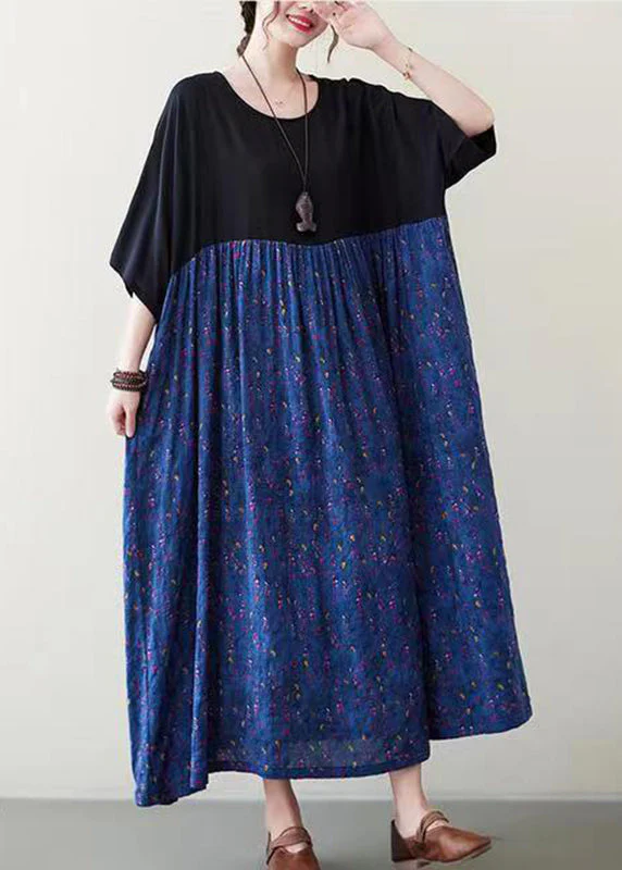 Plus Size Purple Patchwork Wrinkled Maxi Dress Summer - Image 4
