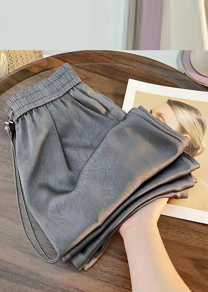 Plus Size Purple Print Elastic Waist Silk Cotton Wide Leg Pants Fall - Image 2