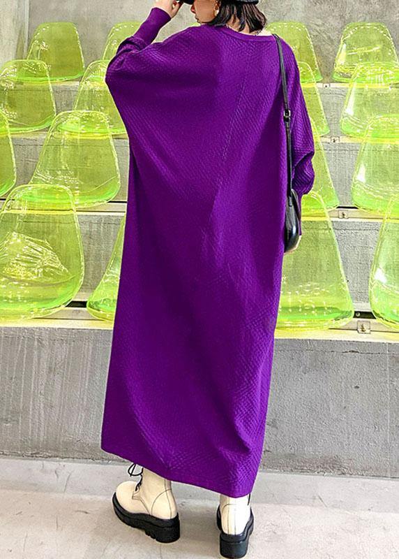 Plus Size Purple V Neck Loose fashion Fall Vacation Dresses Long sleeve - Image 4