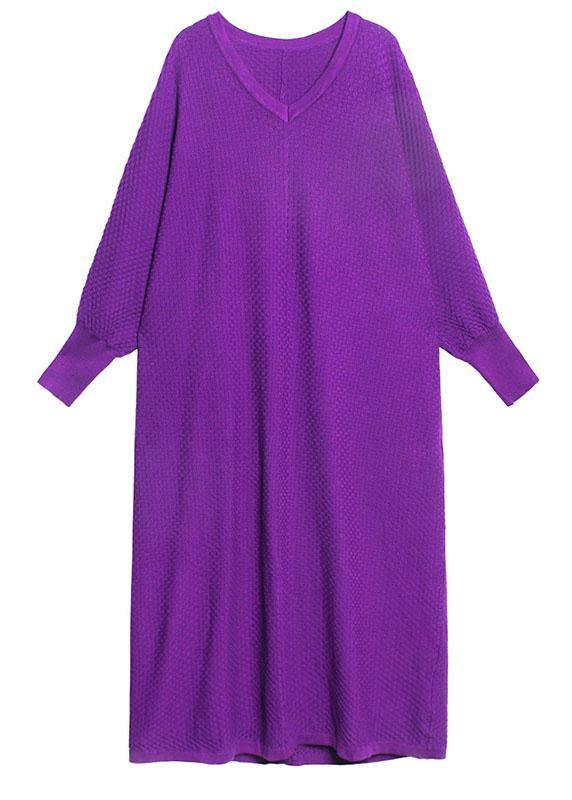 Plus Size Purple V Neck Loose fashion Fall Vacation Dresses Long sleeve - Image 5