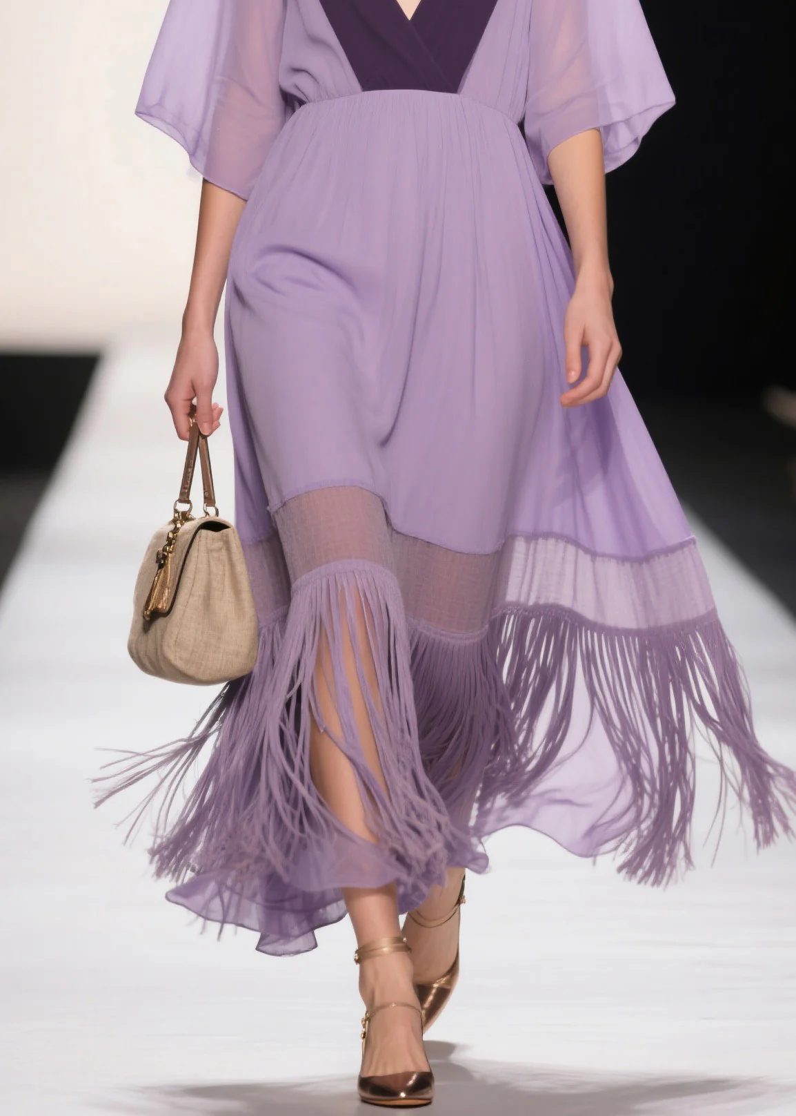 Plus Size Purple V Neck Tassel Patchwork Cotton Dress Summer - Image 4
