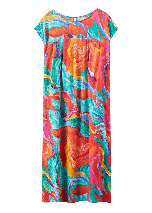 Plus Size Red O-Neck Print Long Dresses Summer - Image 5