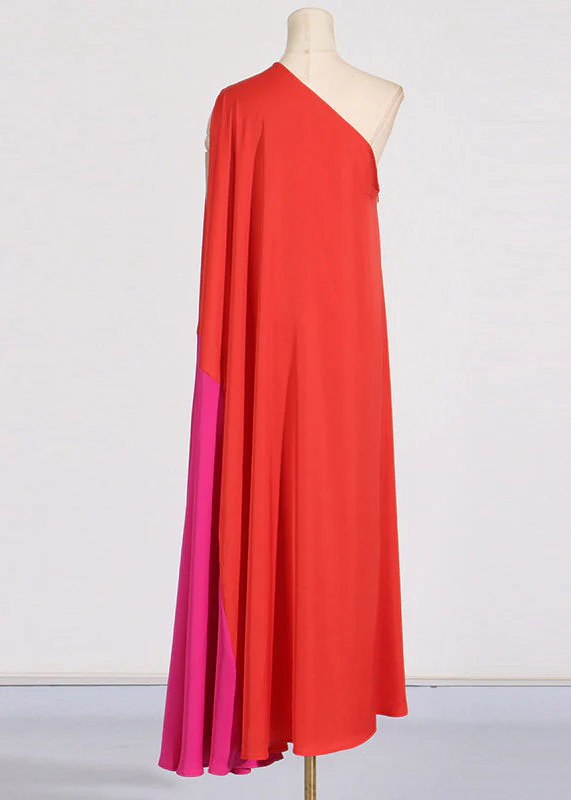 Plus Size Red One Shoulder Patchwork Maxi Dress Summer - Image 4