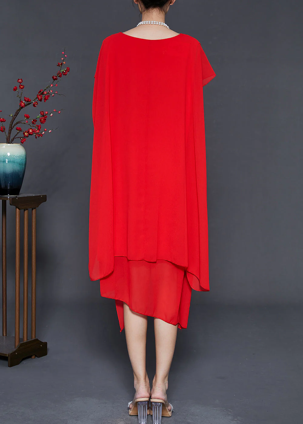 Plus Size Red Oversized Chiffon Holiday Dress Summer - Image 4