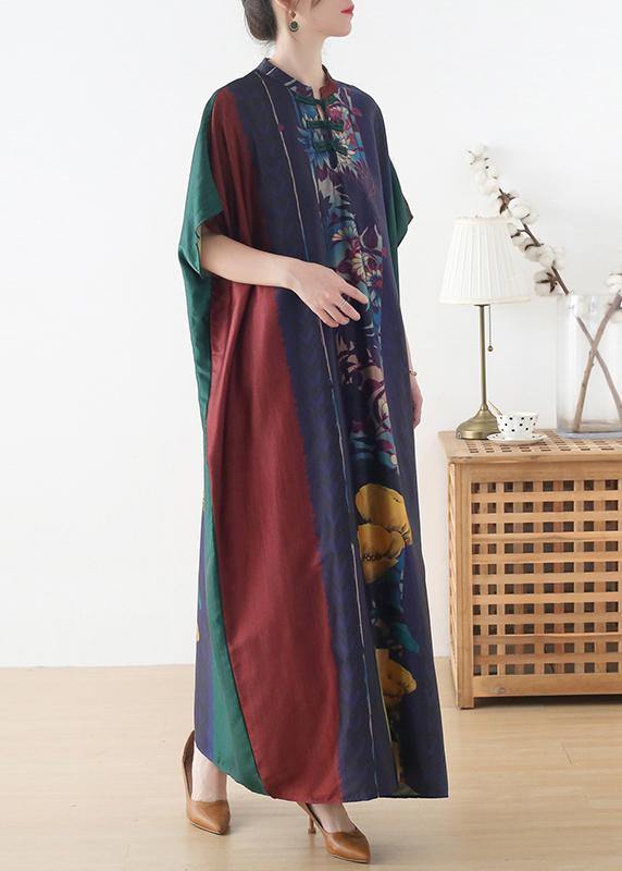 Plus Size Red Purple Green Print Batwing Sleeve Mid Summer Chiffon Dress - Image 3