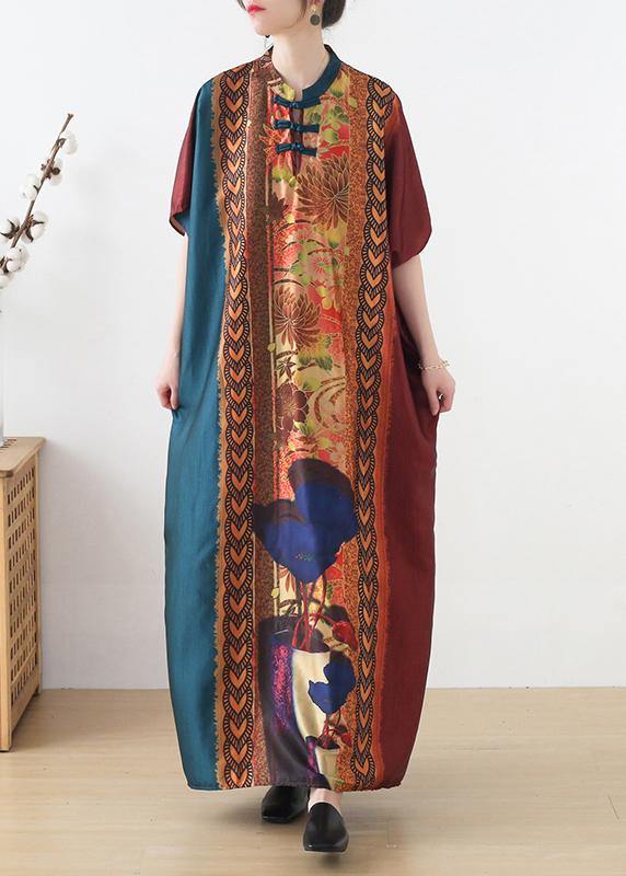 Plus Size Red Purple Green Print Batwing Sleeve Mid Summer Chiffon Dress - Image 5