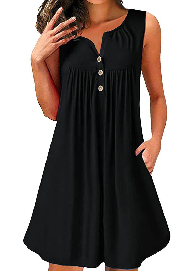 Plus Size Red V Neck Wrinkled Cotton Mid Dress Sleeveless - Image 2