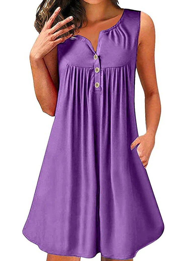 Plus Size Red V Neck Wrinkled Cotton Mid Dress Sleeveless - Image 5
