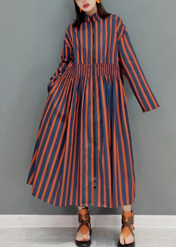 Plus size Red Zip Up Striped vacation Dresses Spring - Image 2