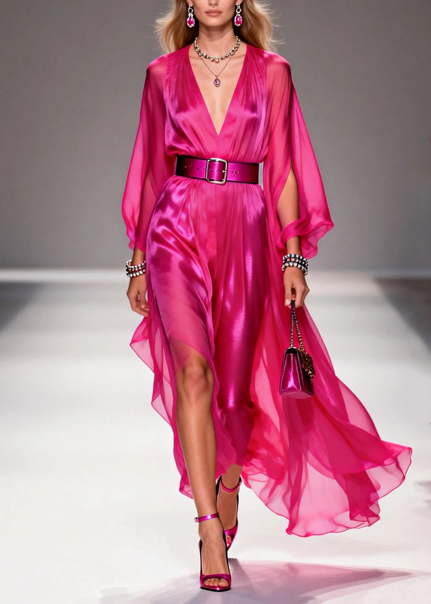 Plus Size Rose Draping Low High Design Chiffon Tunic Dresses Summer - Image 3