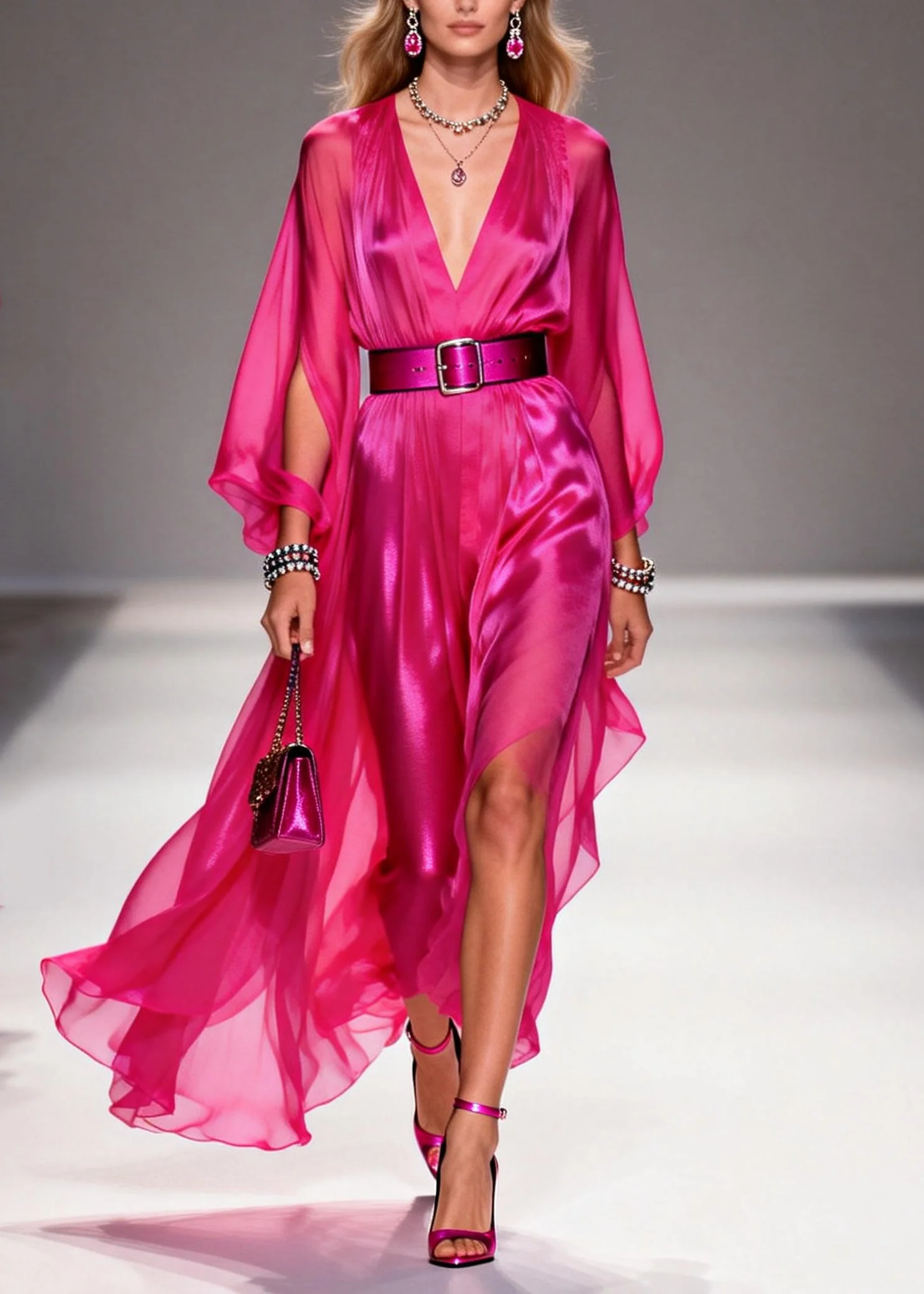 Plus Size Rose Draping Low High Design Chiffon Tunic Dresses Summer - Image 5