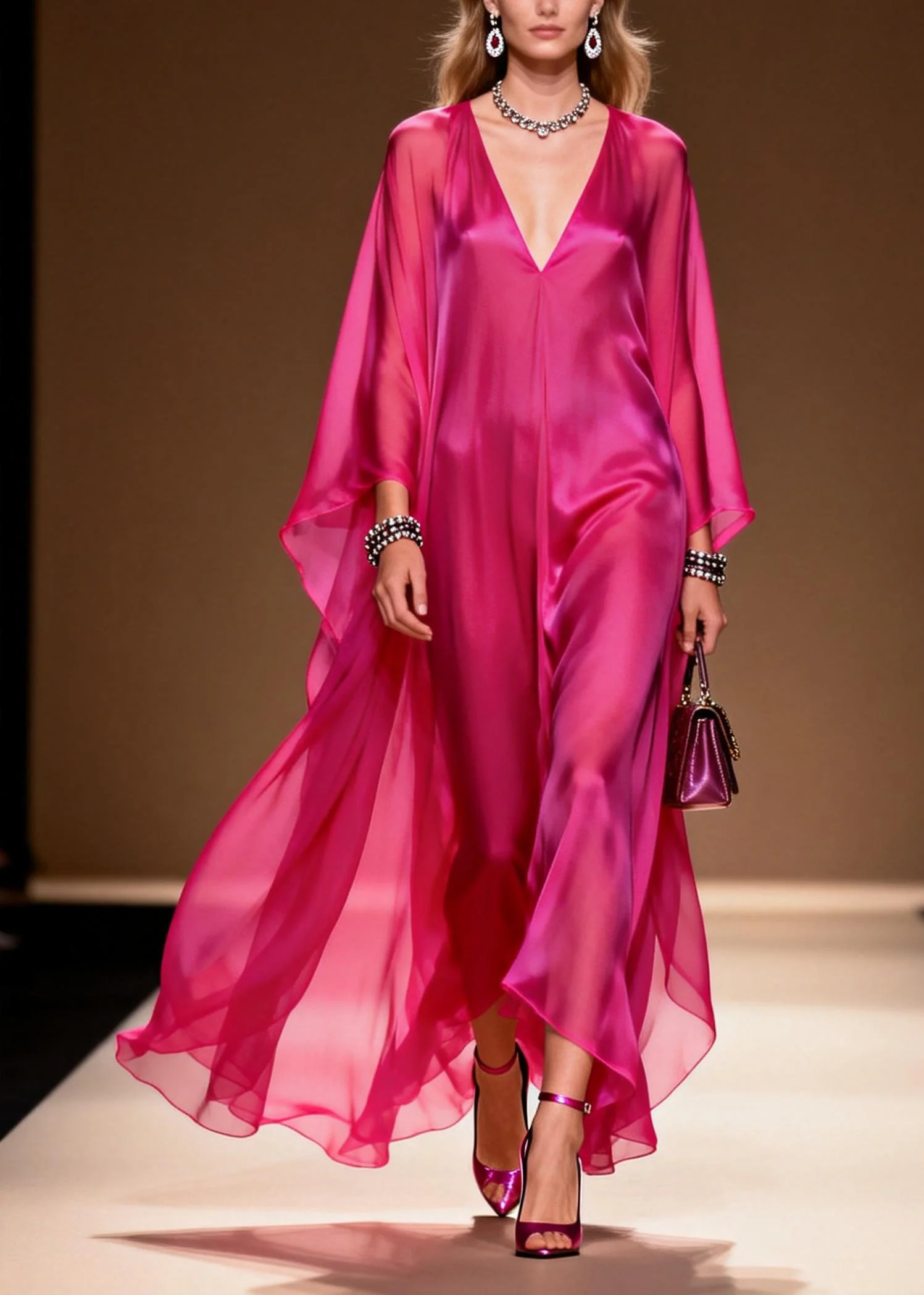 Plus Size Rose Oversized Draping Chiffon Maxi Dress Summer - Image 5