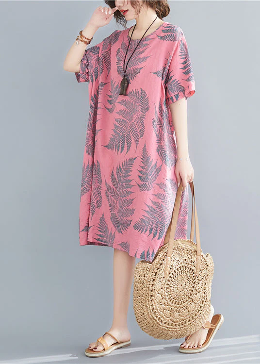 Plus Size Rose Oversized Print Cotton Holiday Dress Summer - Image 3