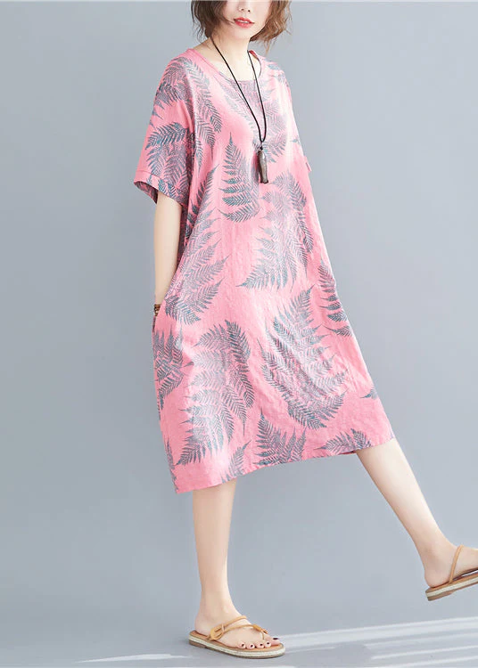 Plus Size Rose Oversized Print Cotton Holiday Dress Summer - Image 4