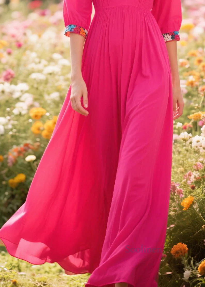 Plus Size Rose V Neck Patchwork Cotton Party Dress Summer - Image 4