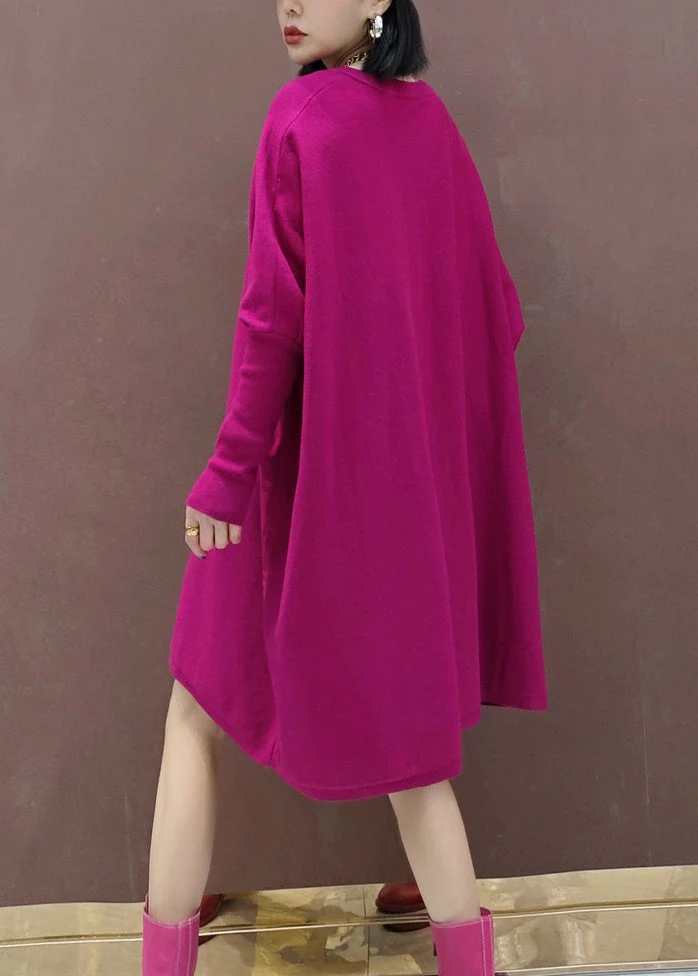 Plus Size Rose V Neck Patchwork Knit Mid Dresses Batwing Sleeve - Image 5