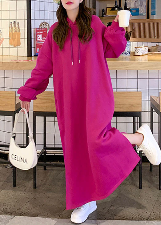 Plus Size Rose Warm Fleece Long Hooded Sweatshirts Dress Fall - Image 2