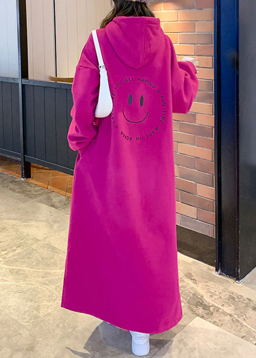 Plus Size Rose Warm Fleece Long Hooded Sweatshirts Dress Fall - Image 3