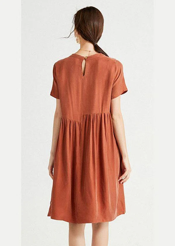 Plus Size Rust Red O-Neck Patchwork Summer Maxi Dresses Short Sleeve - Image 4