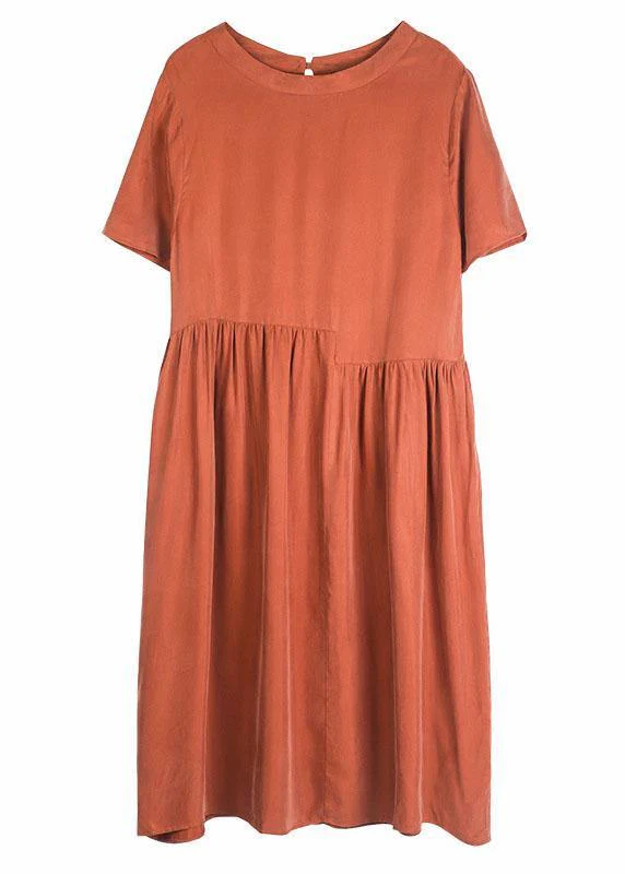 Plus Size Rust Red O-Neck Patchwork Summer Maxi Dresses Short Sleeve - Image 5