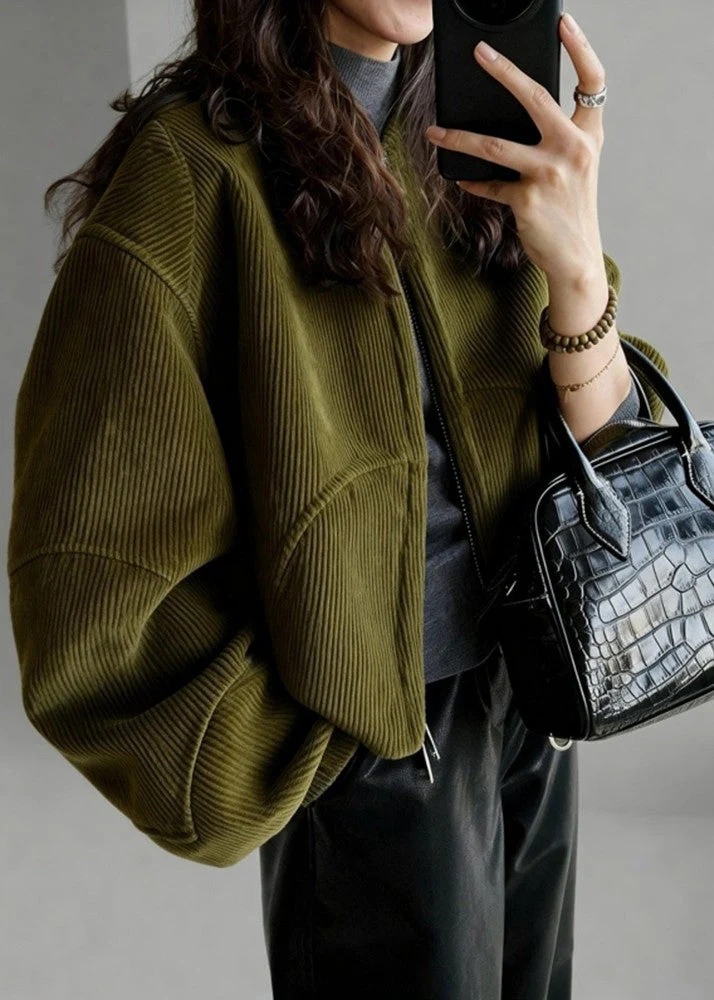 Plus Size Tea Green Oversized Pockets Corduroy Coat Spring