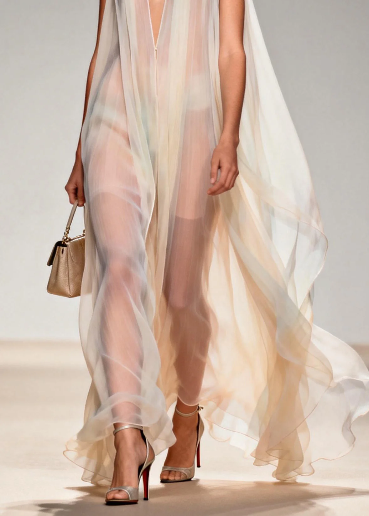 Plus Size V Neck Chiffon Long Dresses Sleeveless - Image 4