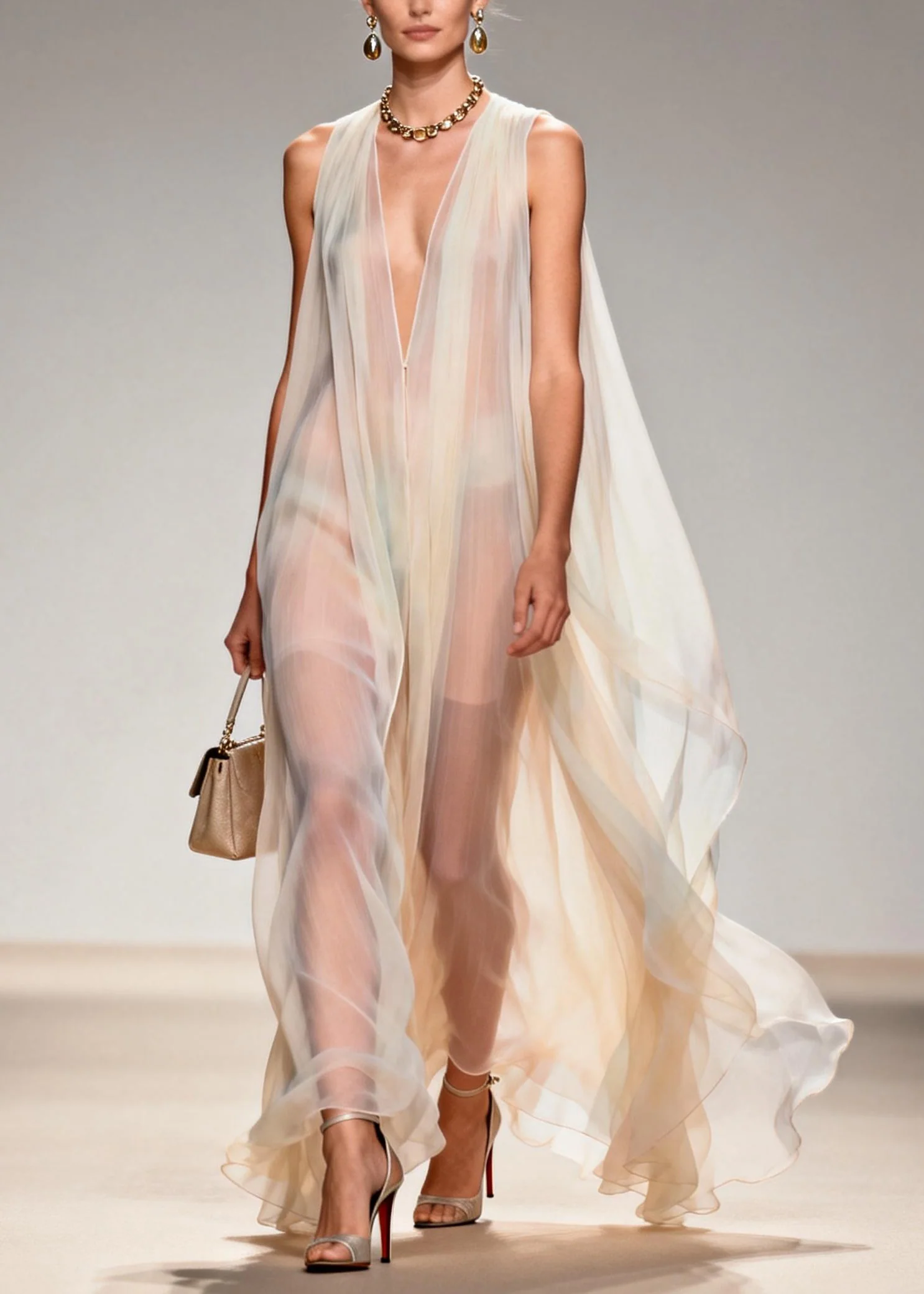 Plus Size V Neck Chiffon Long Dresses Sleeveless - Image 5