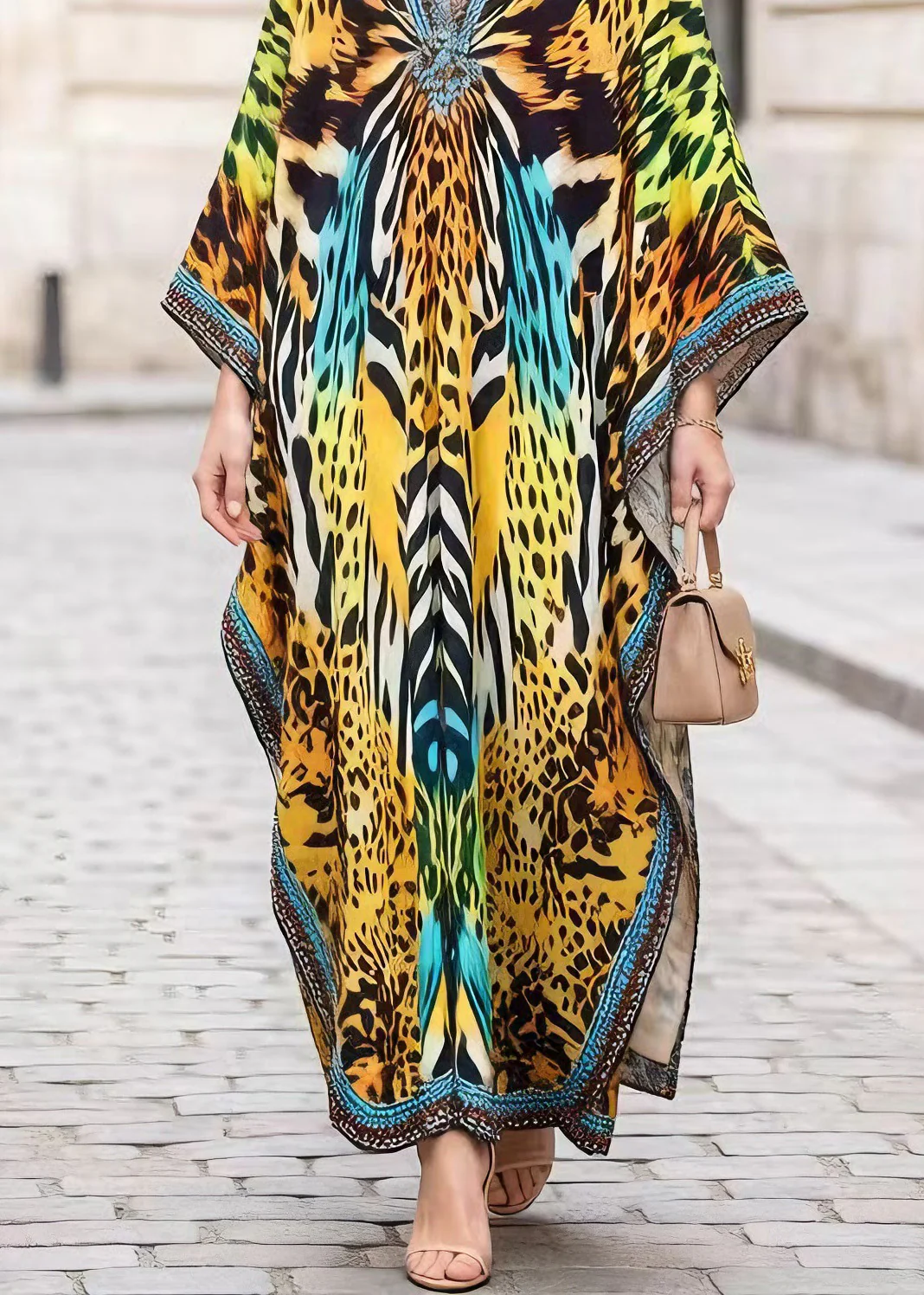 Plus Size V Neck Leopard Print Chiffon Long Dress Summer - Image 4