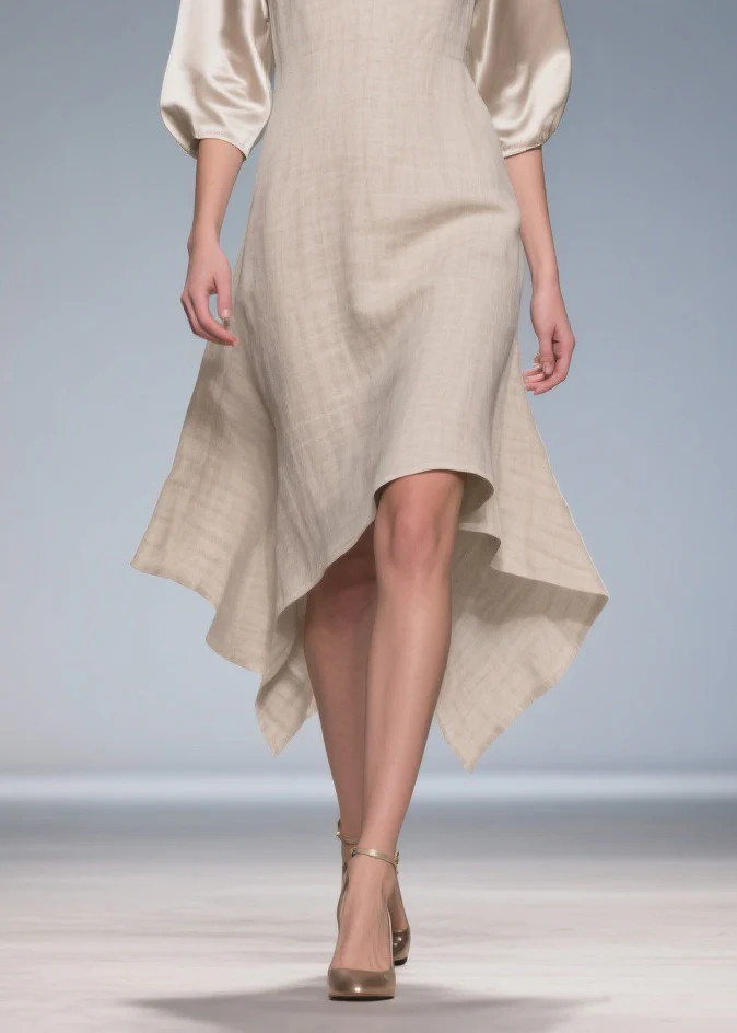 Plus Size V Neck Patchwork Linen Silk Dress Summer - Image 4