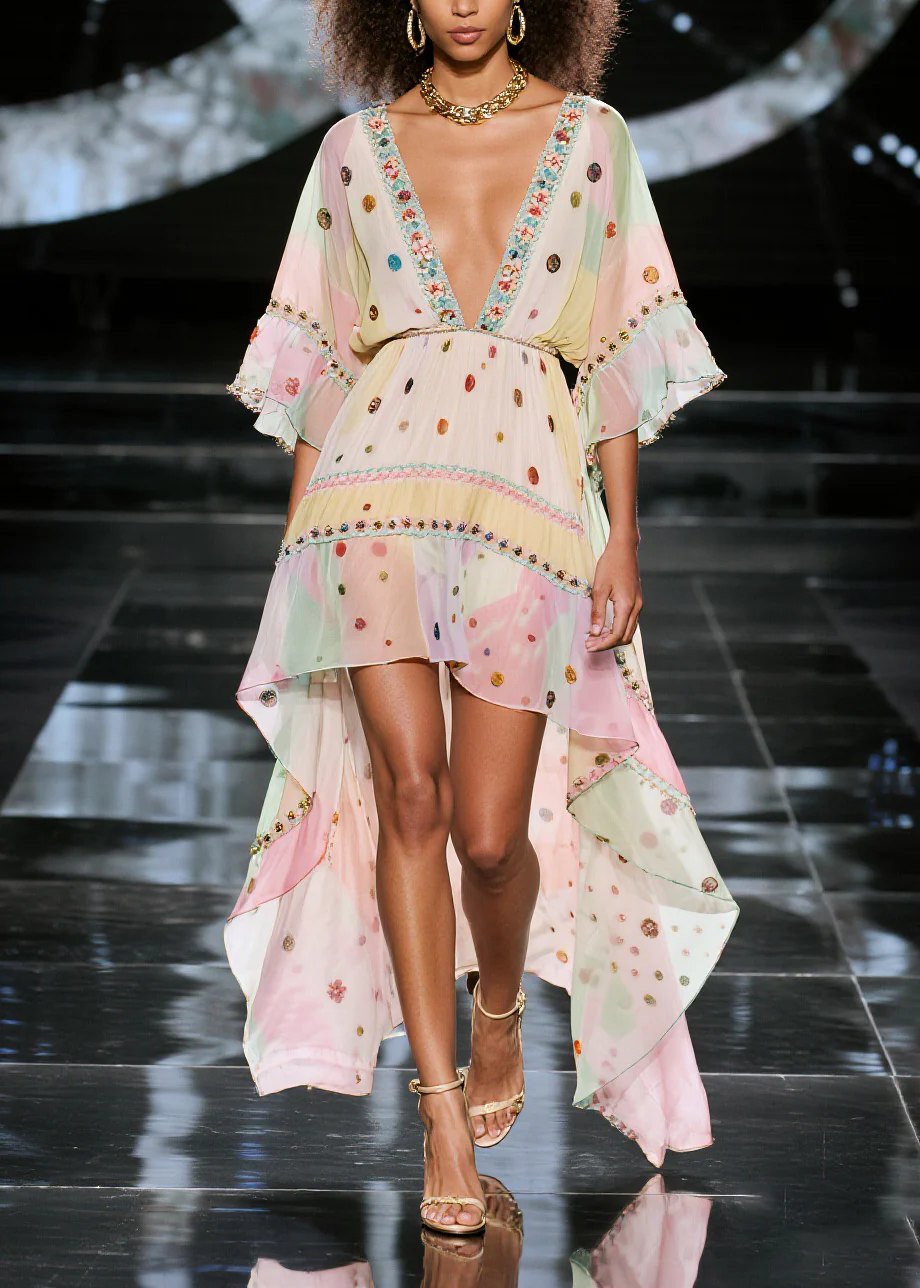 Plus Size V Neck Print Low High Design Chiffon Dresses Summer - Image 5