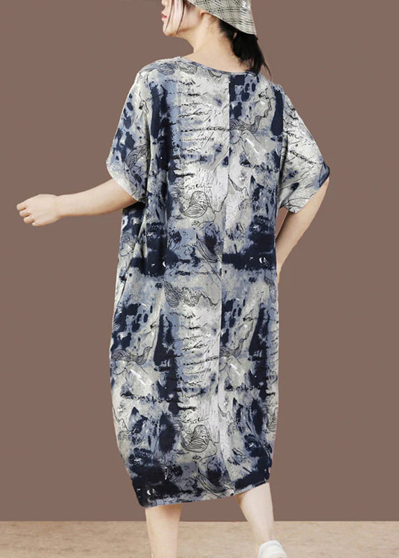 Plus Size V Neck Print Pockets Dresses Short Sleeve - Image 4