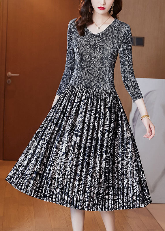 Plus Size V Neck Print Velour Dresses Spring - Image 2