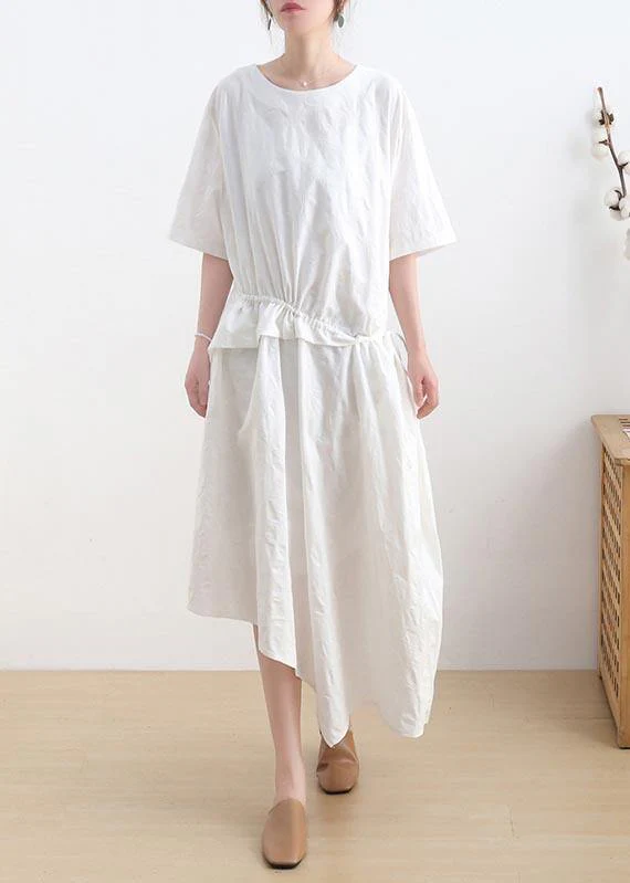Plus Size White asymmetrical design Casual Maxi Summer Linen Dress
