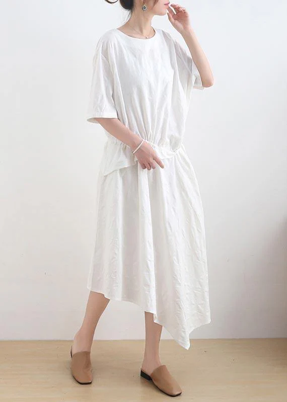 Plus Size White asymmetrical design Casual Maxi Summer Linen Dress - Image 3