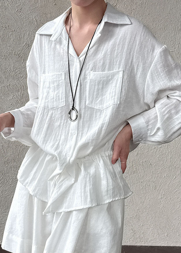 Plus Size White Cinched Cotton UPF 50+ Blouses Spring - Image 3