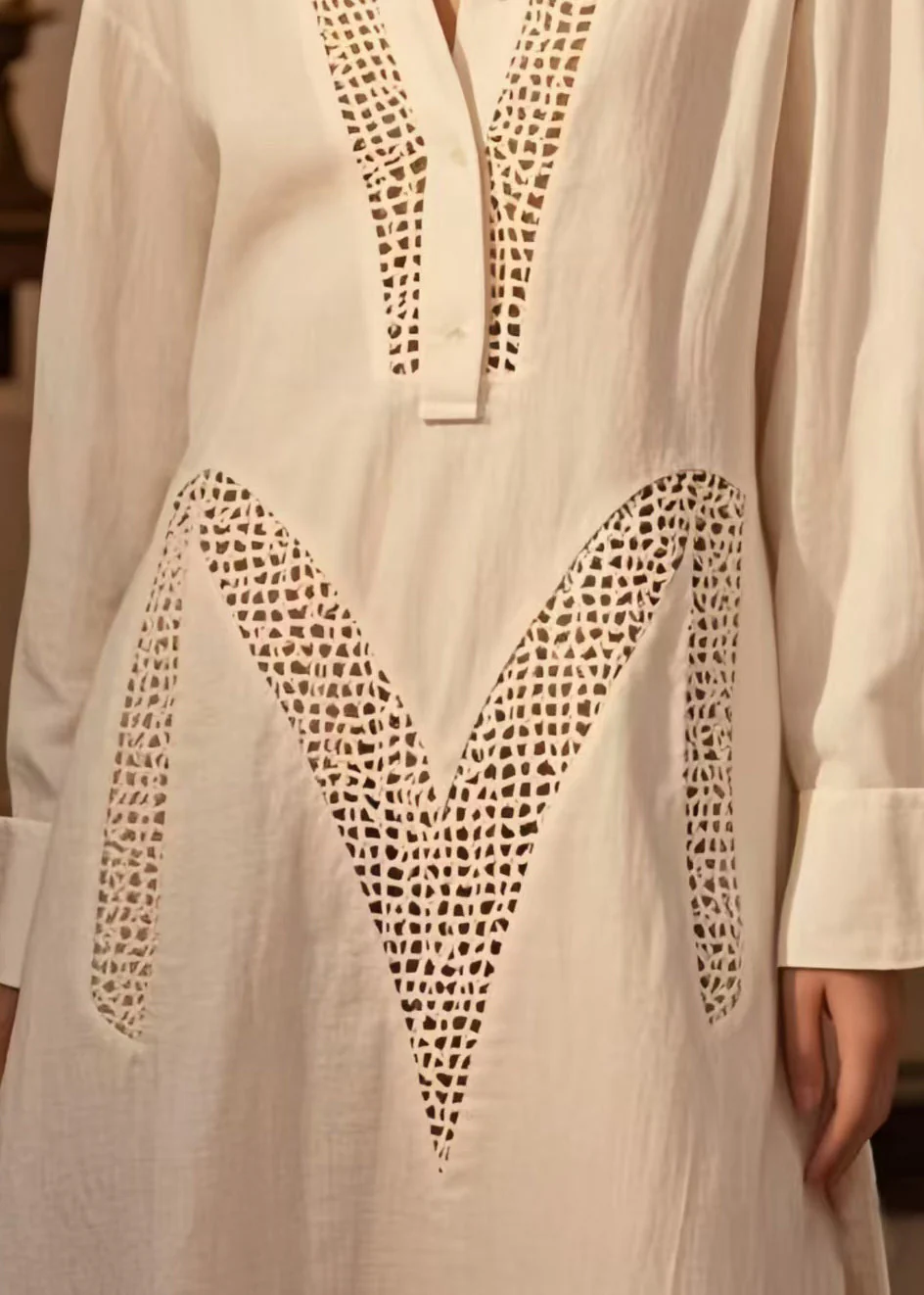 Plus Size White Hollow Out Cotton Maxi Dresses Spring - Image 4