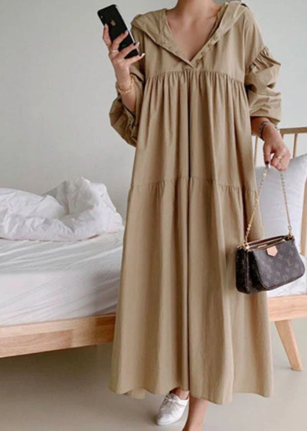 Plus Size White Hooded Patchwork Cotton Maxi Dress Spring - Image 2