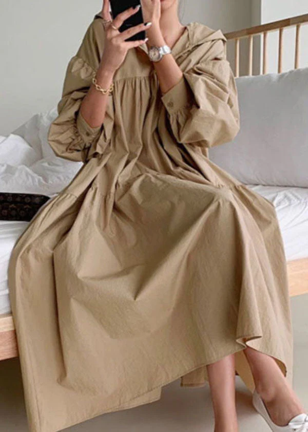 Plus Size White Hooded Patchwork Cotton Maxi Dress Spring - Image 3